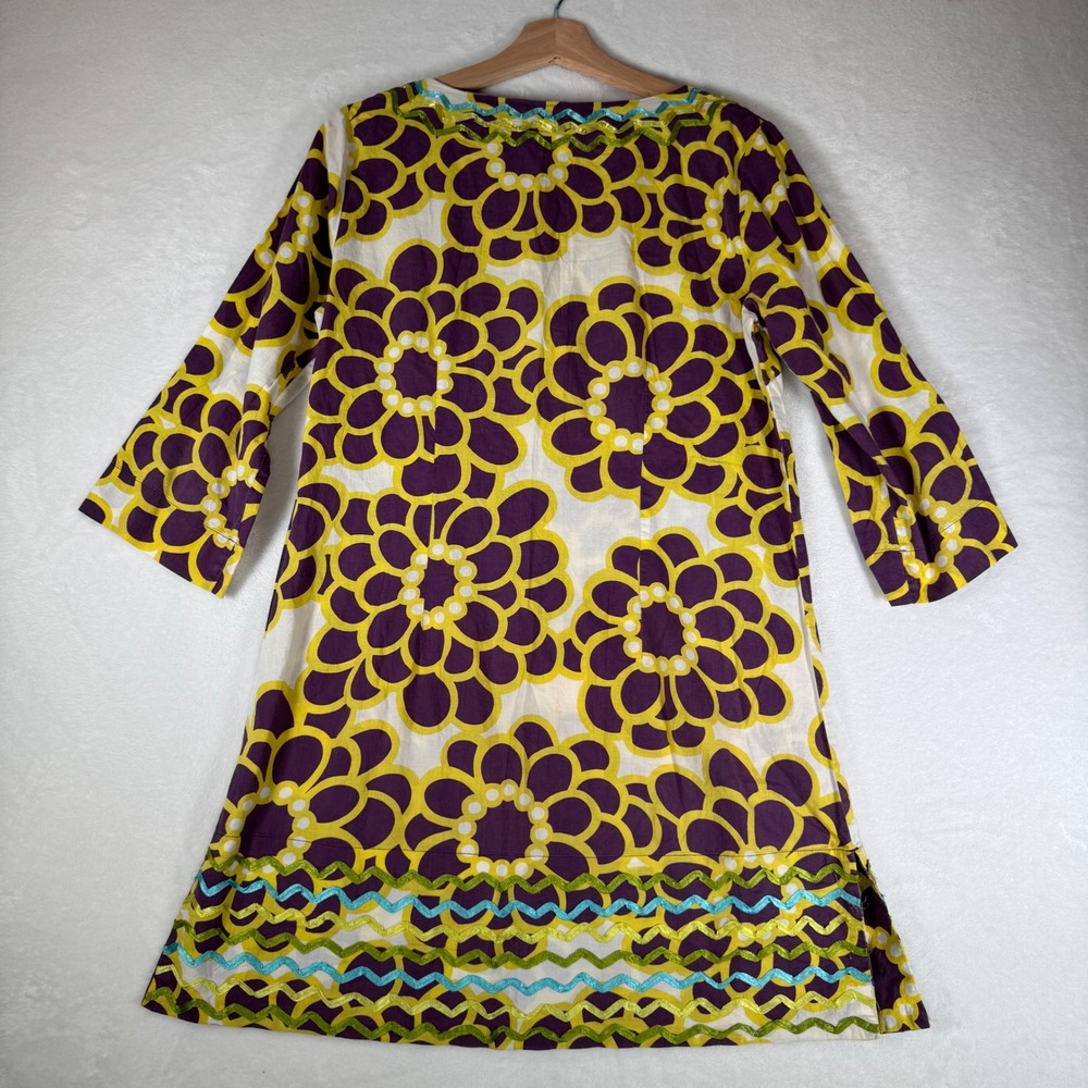 Boden Womens Floral Rickrack Trim Cotton Tunic Dress Purple Yellow WA222 Size 10 - Picture 3 of 9